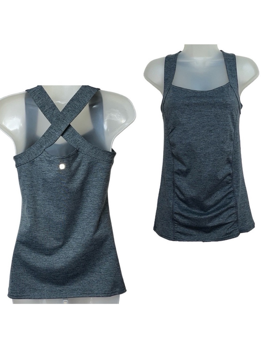 Soybu Alicia Strappy Criss Cross Back Ruched Drape Front Workout Tank Top Gray S